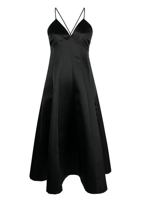 Black flared midi dress - women